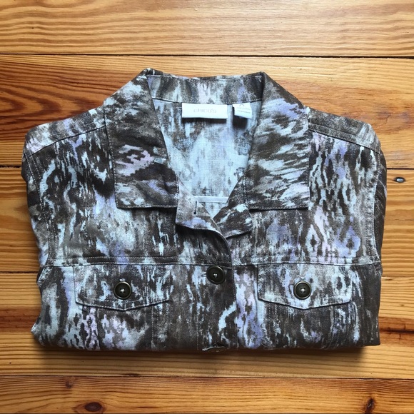 Chico Animal Print Brown Denim Jacket, EUC, S - Picture 14 of 14